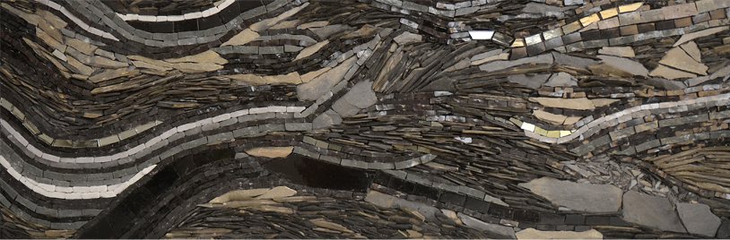 Abstract in Gold and Slate, layered slate, stone and gold