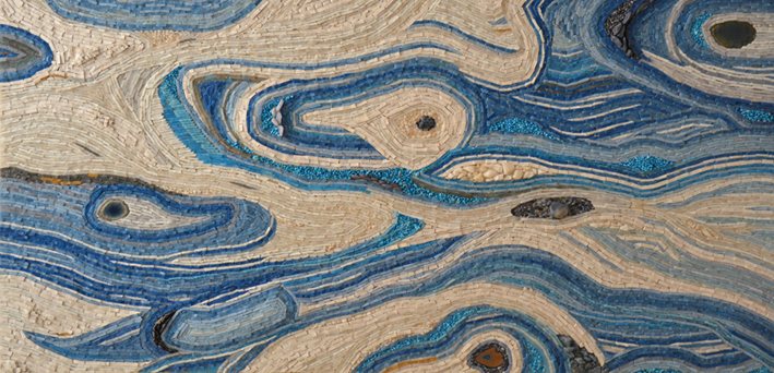 Blue and White, flowing blue currents in glass and stones