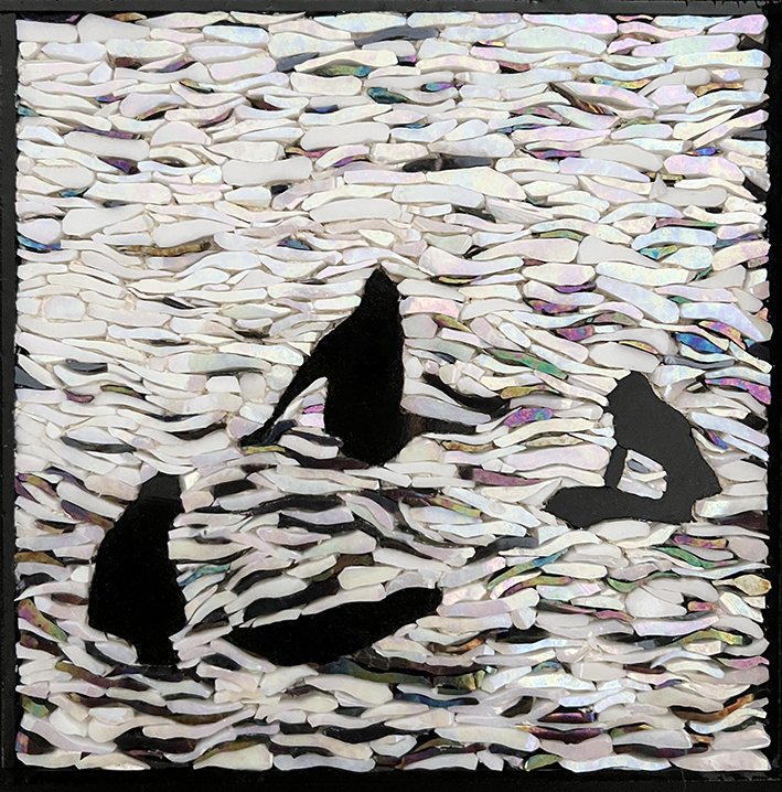 Black and White Sea III, dark figures among white glass waves