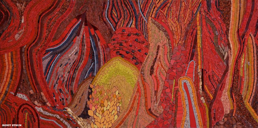 Flame, a red and amber mosaic in glass and smalti