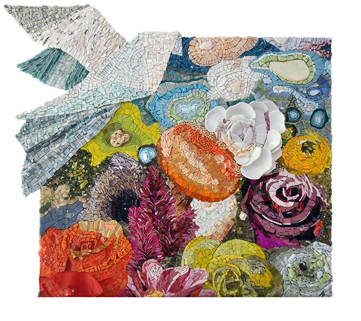 Paradise, a floral mosaic in ceramic, glass and smalti