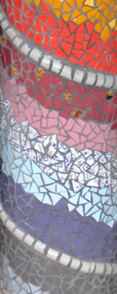 A tall mosaic made by a student in class