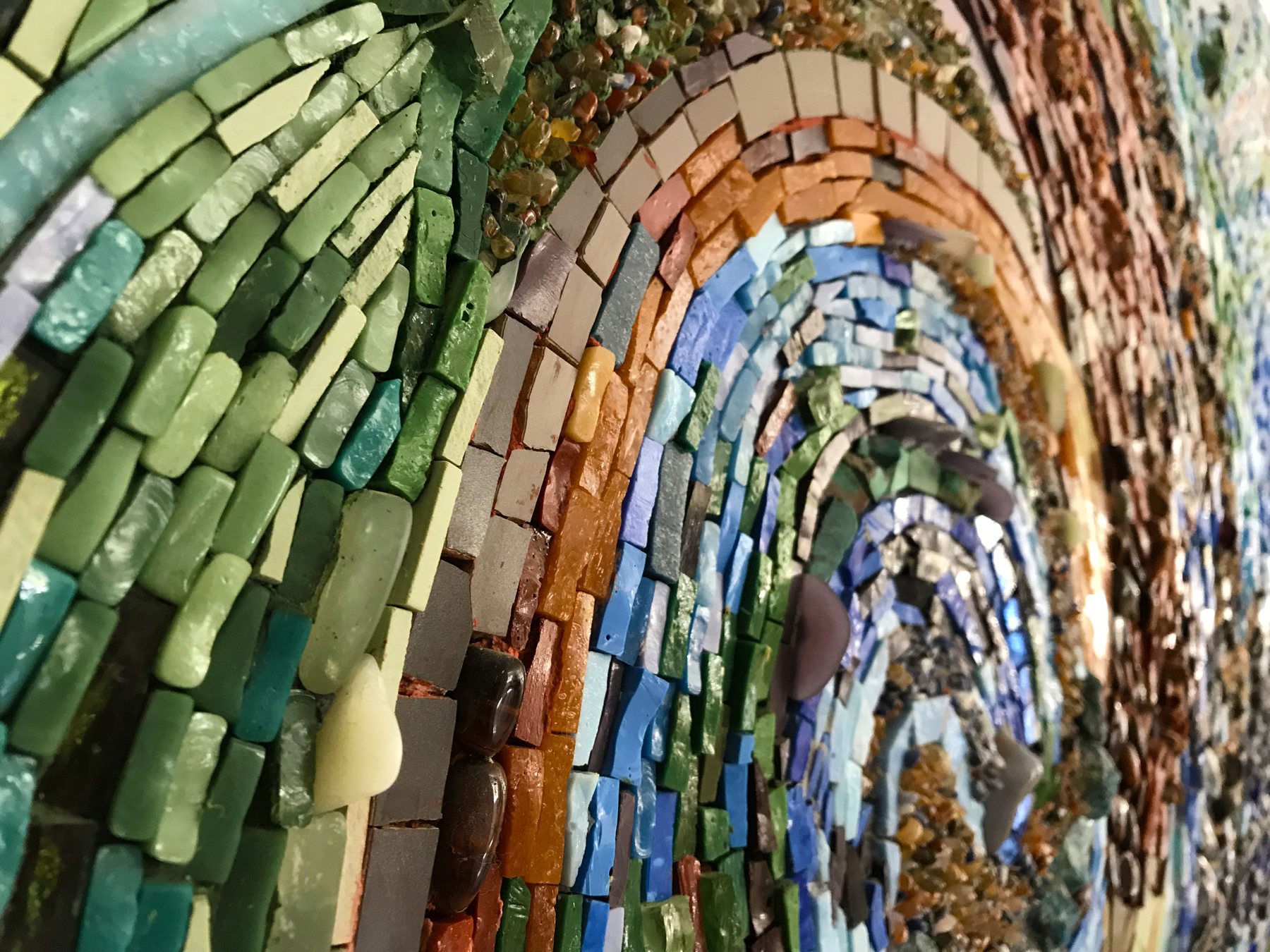 Close-up of hand-cut Venetian smalti tesserae