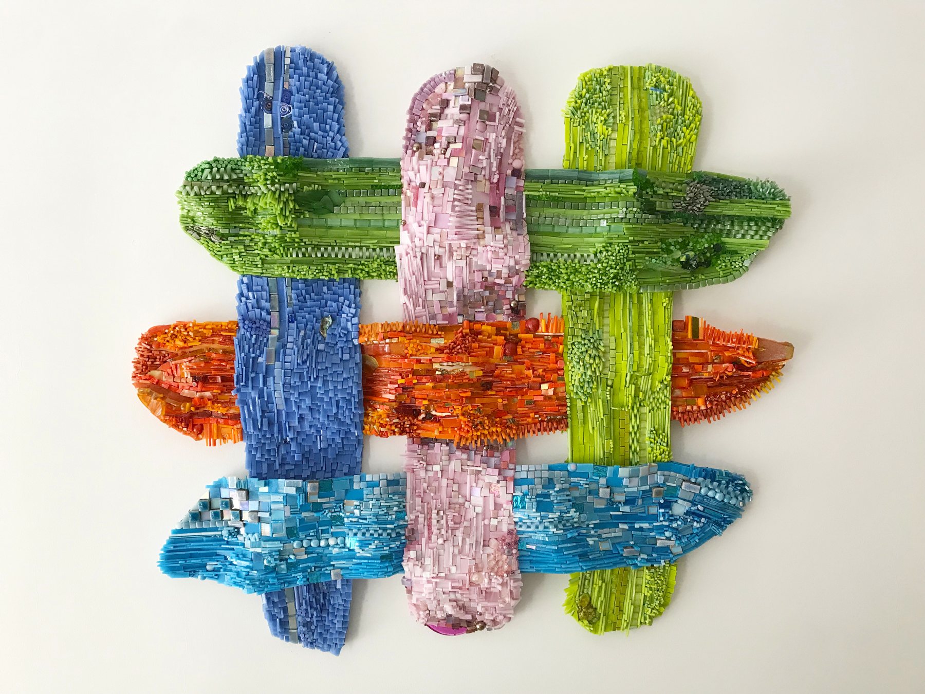 X-Mix 2, woven bands of vitreous glass, millefiori and smalti